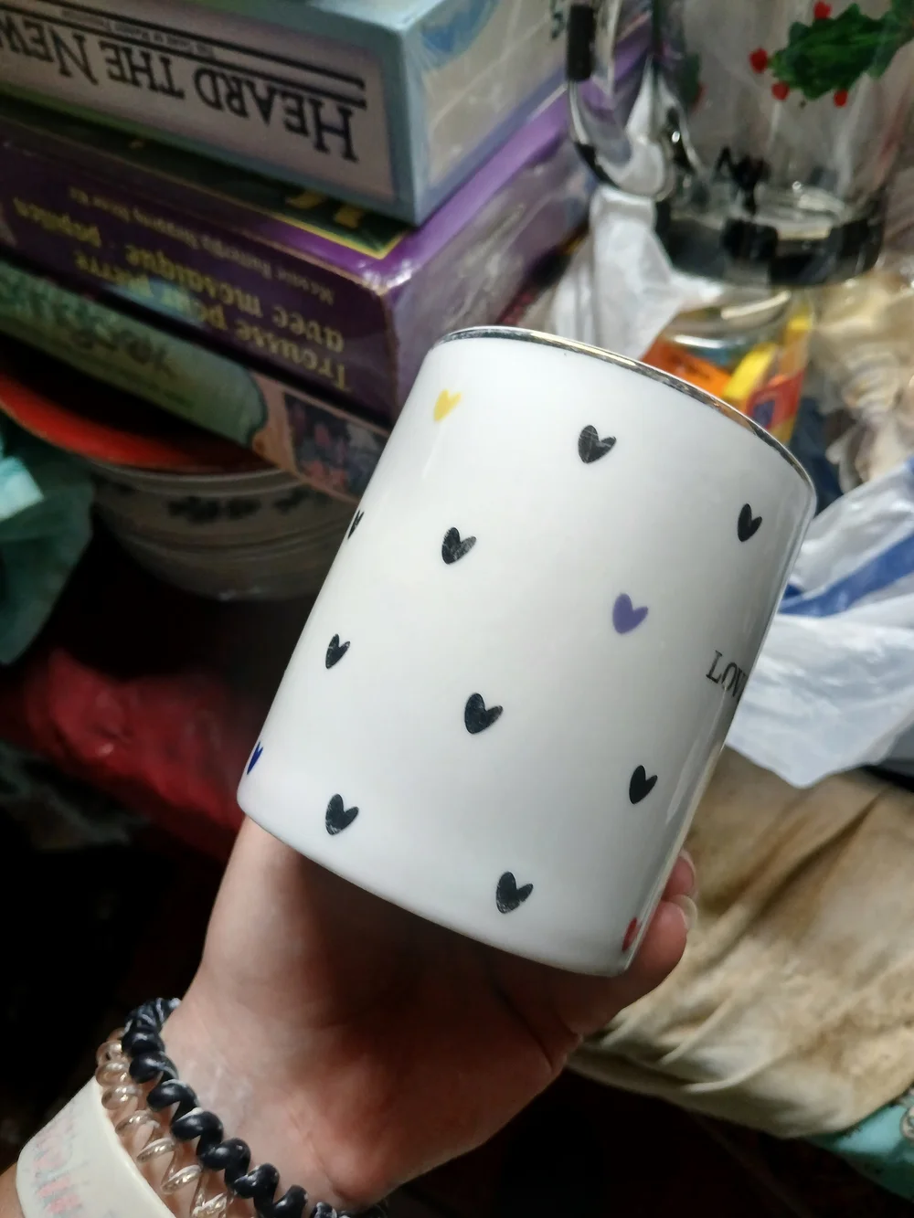 white Williams Sonoma ceramic mug features 